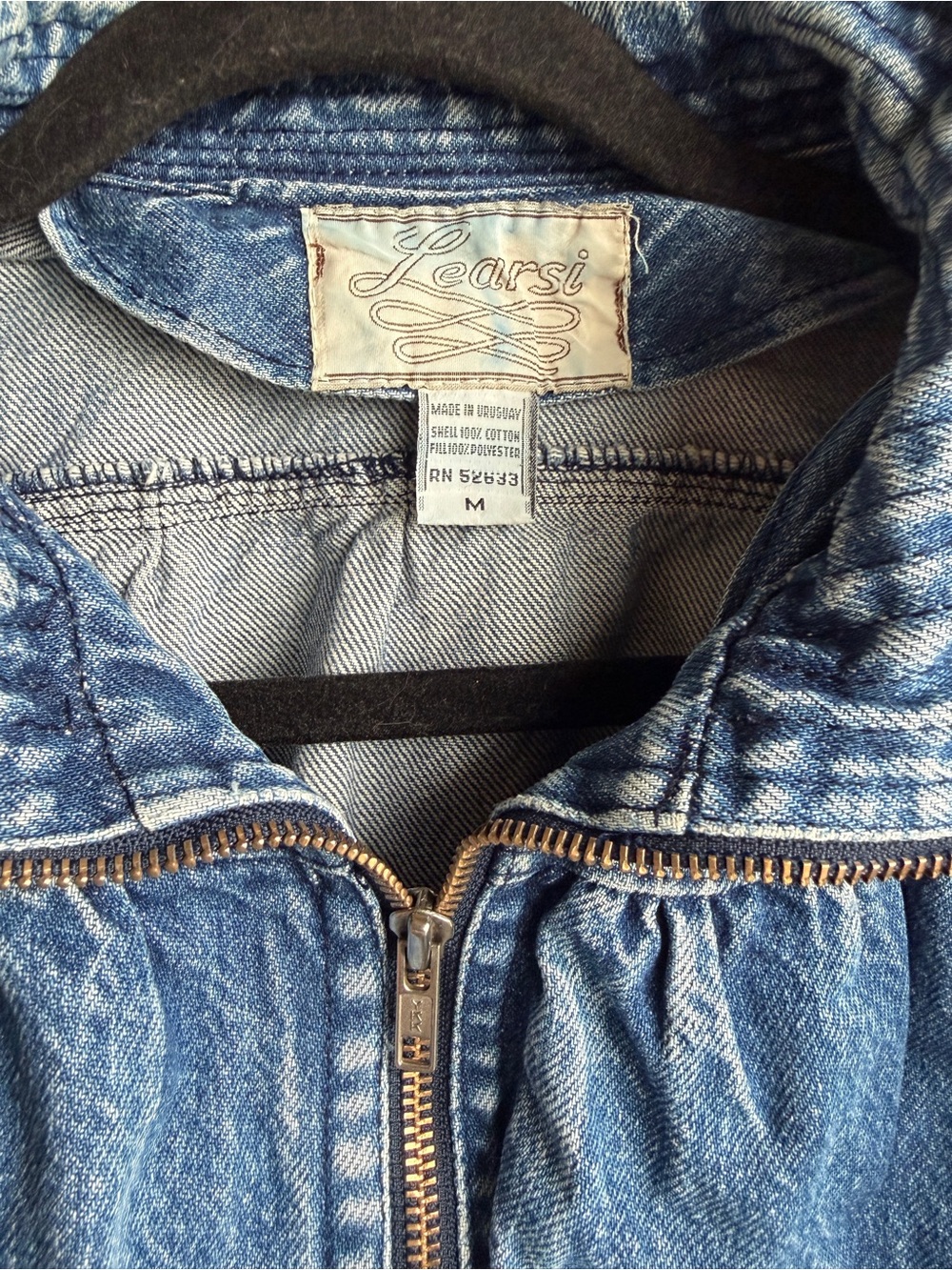 Vintage 80s Learsi Puffed Shoulder Denim Jacket M Boho Acid Wash Moto Bomber - Picture 6 of 11